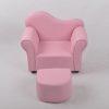 Pink Kids Sofa with Ottoman – Front View Pink kids sofa with ottoman featuring a curved backrest and padded rolled arms