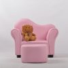 Pink Children’s Sofa with Ottoman – Front View Pink children’s upholstered sofa with matching ottoman and soft padded armrests