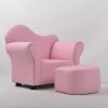 Kids Sofa and Ottoman Set – Pink Upholstered Armchair Pink kids sofa and ottoman set with curved backrest and upholstered rolled arms