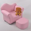 Pink Kids Armchair with Ottoman – Angled View Pink kids armchair with matching ottoman shown from an angled view