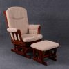 Padded Nursery Glider with Ottoman – High Back Wooden Chair Padded nursery glider with high backrest, cushioned armrests and matching ottoman