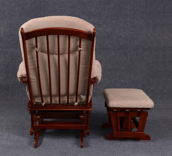 Wooden Nursery Glider and Ottoman – Rear View Rear view of wooden nursery glider chair and matching ottoman