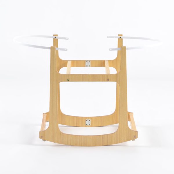 Wooden Rocking Baby Bassinet with Woven Basket & Canopy
