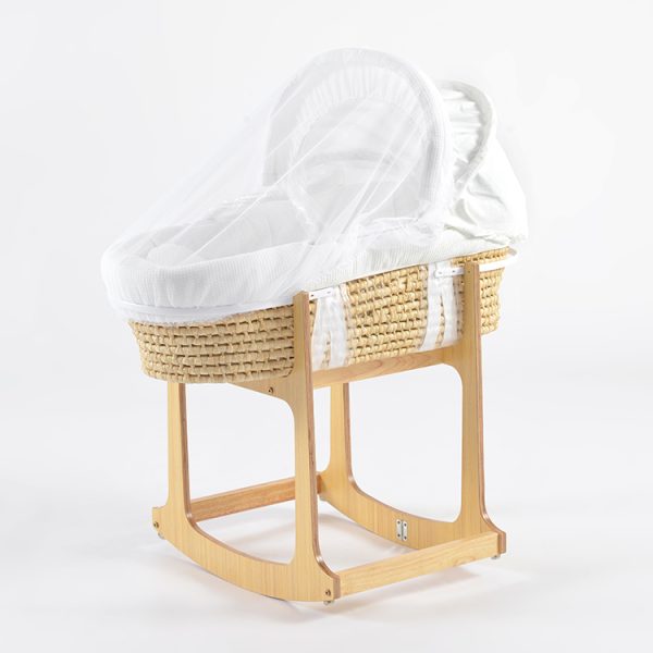 Wooden Rocking Baby Bassinet with Woven Basket & Canopy