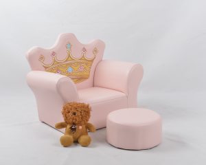 Pink Princess Kids Armchair with Ottoman Pink princess kids armchair with matching round ottoman and crown backrest