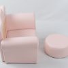 Princess Kids Armchair Side View Side view of custom pink princess kids armchair with round ottoman