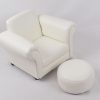 White Baby Armchair with Ottoman Front View White baby armchair with ottoman in a classic upholstered design