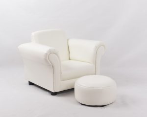 White Baby Armchair and Round Ottoman Set Front view of white baby armchair with matching round ottoman