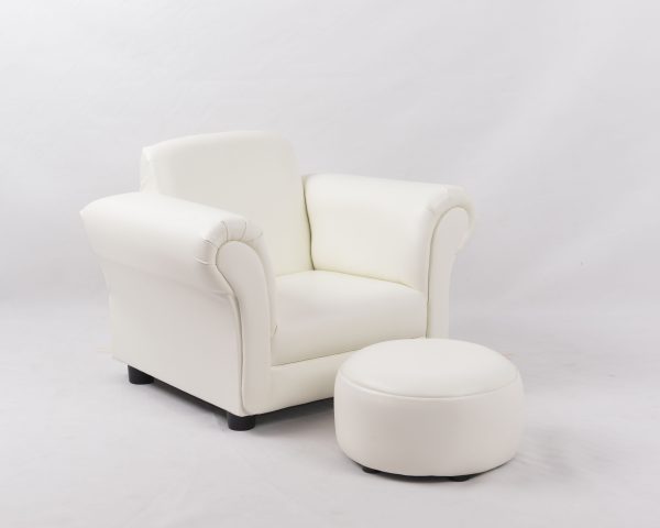 White Baby Armchair and Round Ottoman Set Front view of white baby armchair with matching round ottoman
