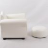 White Baby Armchair with Ottoman Left Side View Left side view of white baby armchair with matching ottoman