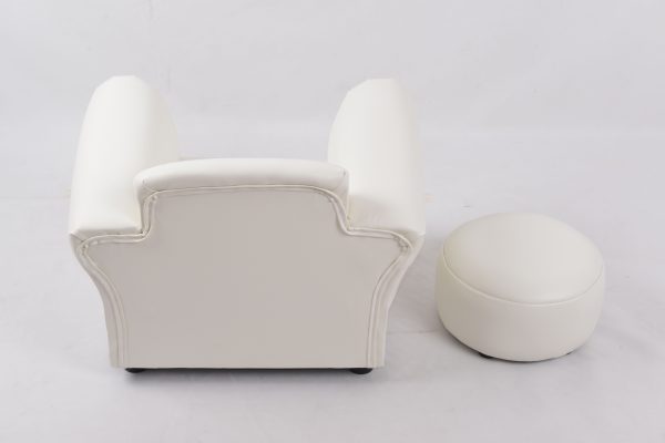 White Baby Armchair with Ottoman Back View Back view of white baby armchair with matching round ottoman