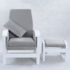 Nursery glider chair with ottoman in gray upholstery and white frame