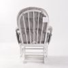 White Wooden Nursery Glider Back View White wooden nursery glider chair showing back frame and side storage pocket