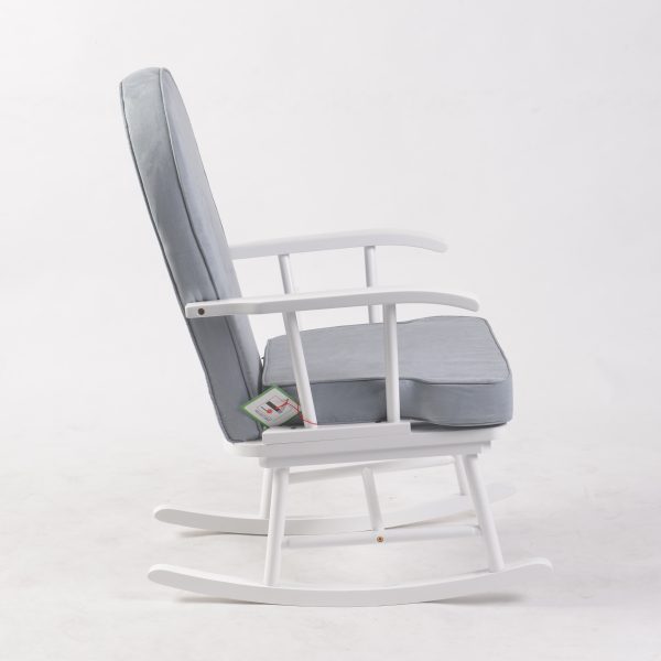 Wooden Nursery Rocking Chair Right Side View Right side view of grey wooden nursery rocking chair