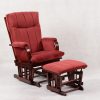 Red Nursery Glider Chair with Ottoman featuring a padded high back