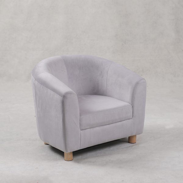 Grey kids tub chair with wooden legs Custom Kids Tub Chair with Ottoman