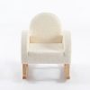 Kids Rocking Chair – Front View Cream Kids Rocking Chair with upholstered seat and natural wooden rockers