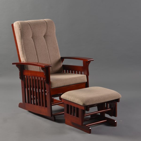 Wooden Rocking Chair with Ottoman Wooden rocking chair with ottoman for nursery room featuring upholstered cushions and solid wood frame
