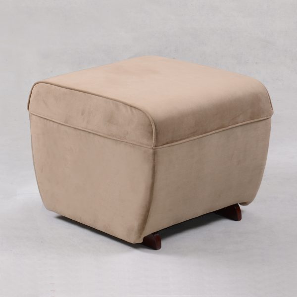 Light gray nursery glider chair with matching upholstered ottoman