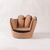 Baseball Glove Kids Chair Front Angle Front angle view of brown baseball glove shaped kids chair