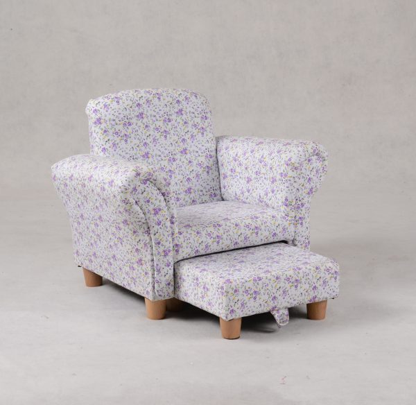 Kids Sofa with Ottoman – Space-Saving Floral Armchair Floral kids sofa with ottoman tucked underneath for space-saving storage