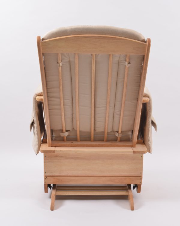 Wooden frame structure of nursery glider chair showing durable craftsmanship