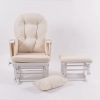 Beige upholstered nursery glider chair with matching ottoman