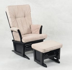 Nursery Glider Chair with Ottoman - Beige Beige nursery glider chair with matching ottoman and black wooden frame