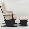 Nursery Glider Chair with Ottoman - Side View Side view of beige wooden nursery glider chair with matching ottoman