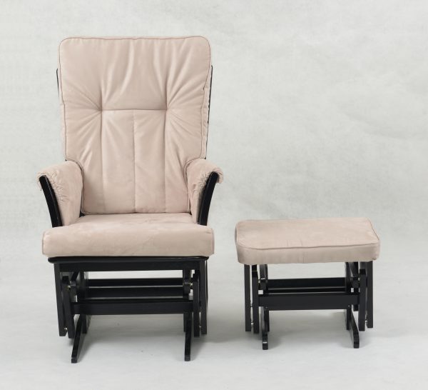 Nursery Glider Chair with Ottoman - Front View Front view of beige nursery glider chair and matching gliding ottoman