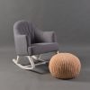 Upholstered kids rocking chair with gray shell back and white wooden base
