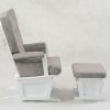 Nursery Glider Chair with Ottoman - Side View Side view of white wooden nursery glider chair with matching ottoman