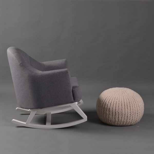 Upholstered Rocking Chair - Side View Side view of upholstered nursery rocking chair with curved rocker runners