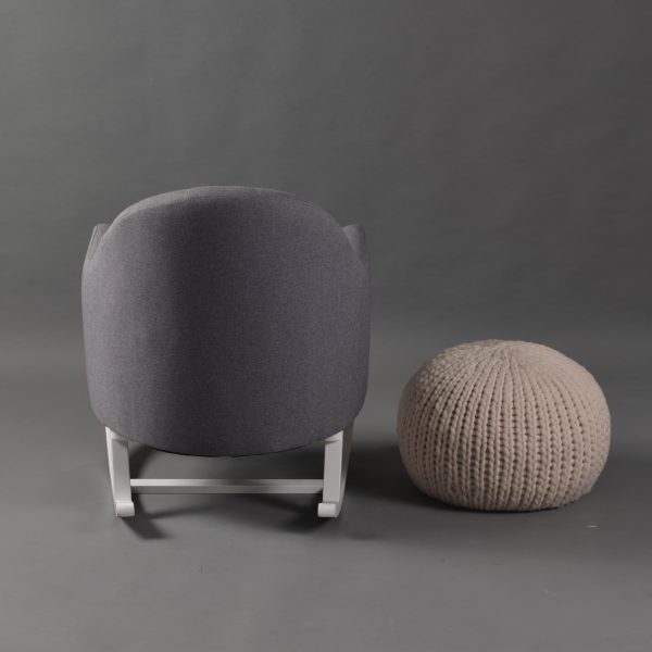 Nursery Rocking Chair - Rear View Rear view of gray upholstered nursery rocking chair