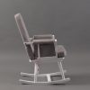 White Nursing Glider Rocking Chair with grey upholstered seat and wood rocking base