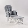 Gray upholstered wooden nursery glider chair with gliding ottoman