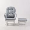 White nursery glider chair with gray cushions and matching ottoman