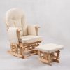 Padded Wooden Nursery Glider Chair Padded wooden nursery glider chair with natural frame and matching ottoman