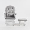 White Wooden Nursery Glider Chair White wooden nursery glider chair with gray upholstery and matching gliding ottoman