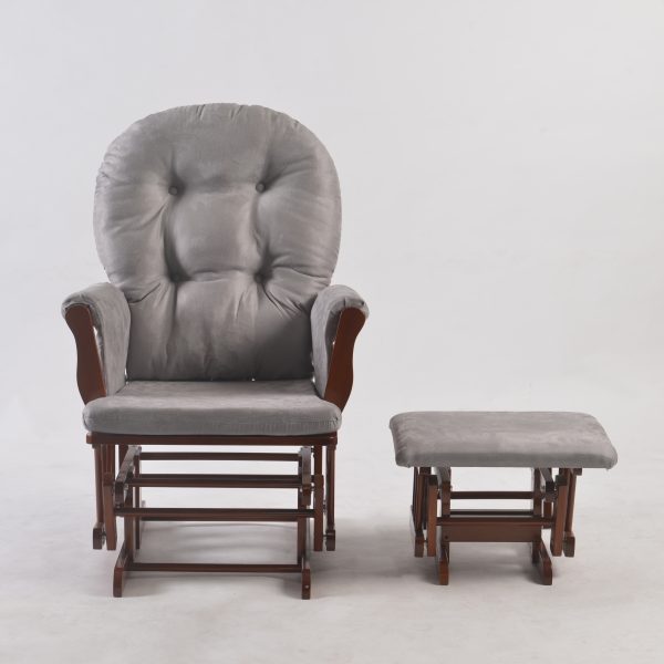 Classic Wooden Glider Chair Classic wooden glider chair and upholstered ottoman in dark wood finish