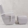 Side profile of high back nursery glider chair with white wood base