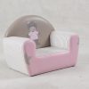Front view of pink cat children’s armchair sofa for playroom furniture
