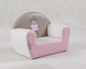 Pink Cat Children’s Sofa Front View Front view of pink cat children’s armchair sofa for playroom furniture