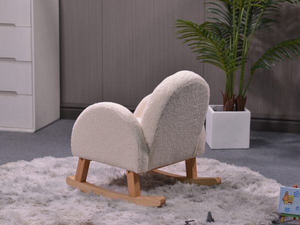 Rear view of cream boucle kids rocking chair Kids Rocking Chair Rear View