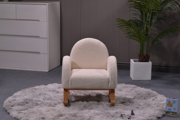 Front view of children’s boucle rocking chair with padded arms Children’s Boucle Rocking Chair