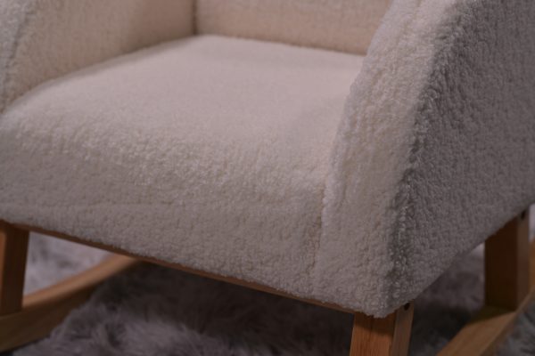 Close-up of soft boucle upholstery on kids rocking chair Kids Rocking Chair Fabric Detail