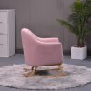 Side view of children's rocking chair with wooden base