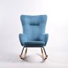 bllue wingback nursery rocking chair with wood rocker base