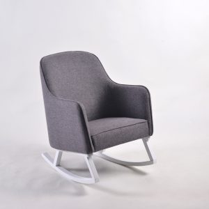 Upholstered Nursery Rocking Chair Upholstered nursery rocking chair with gray fabric and white wooden base