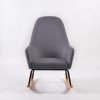 High Back Nursery Rocker Front View High back nursery rocker in gray upholstery with wood rocker base